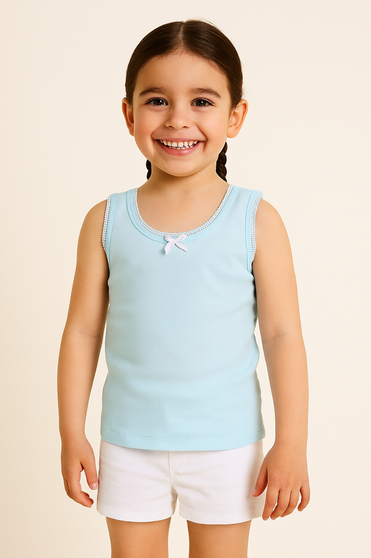 3-Pack Girls' Cotton Vests – Pastel Soft Essentials in Pink, Yellow & Blue