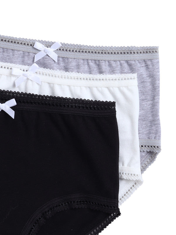 3-Pack Girls' Briefs – Neutral Cotton Basics in Black, White & Grey