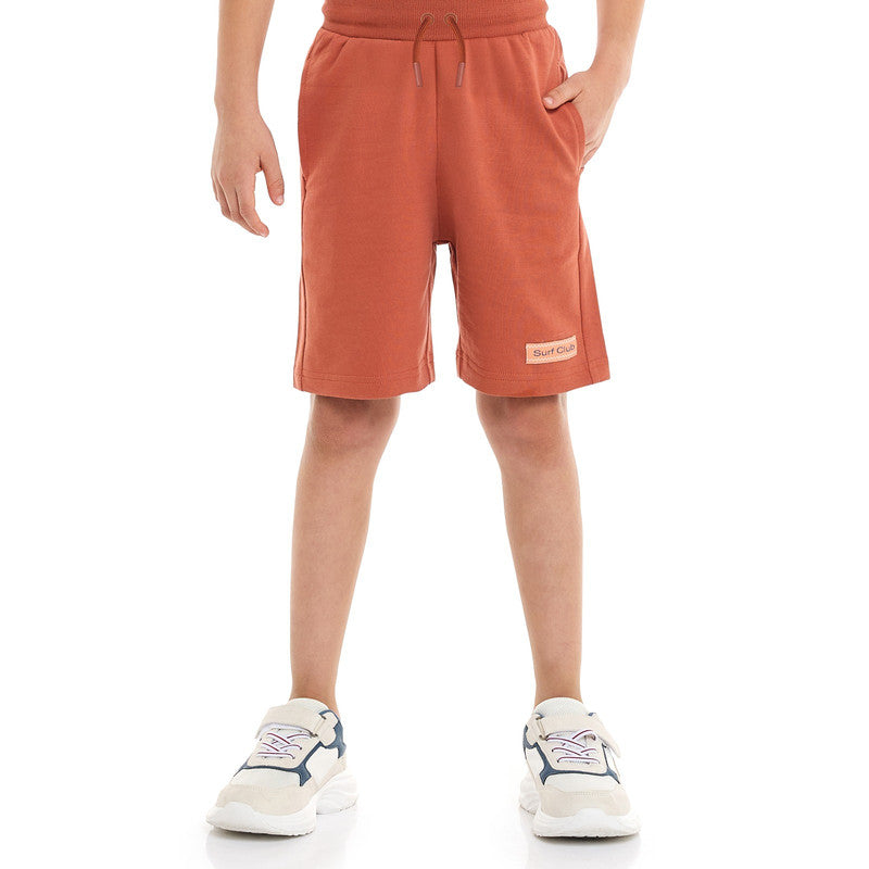 Victor and Jane Cotton Round Neck T-Shirt & Shorts Set – Detailed Print - Off White and Rust