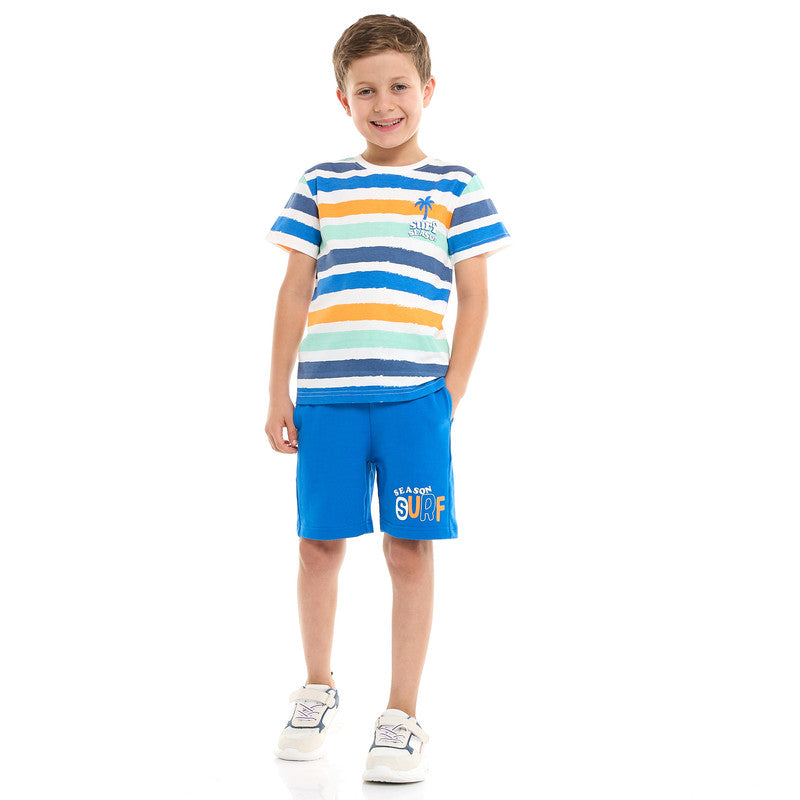 Victor and Jane Classic Royal Blue Cotton T-Shirt & Pull-On Shorts Set