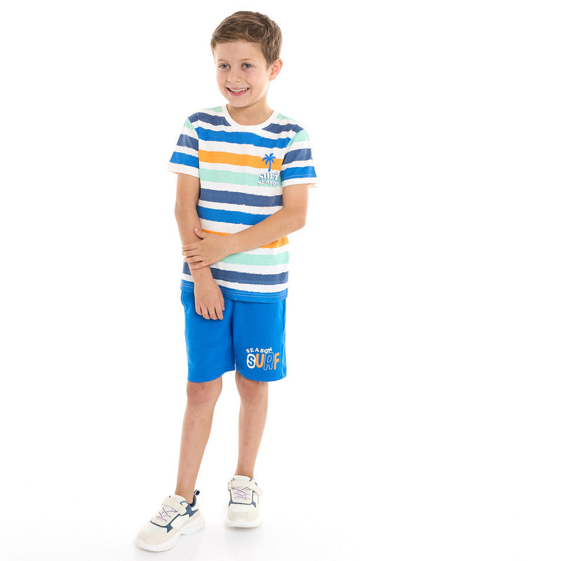 Victor and Jane Classic Royal Blue Cotton T-Shirt & Pull-On Shorts Set