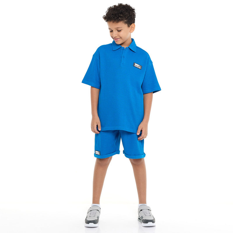 Victor and Jane Boys' Jacquard Set – Blue 2-Piece Outfit with Label Detail