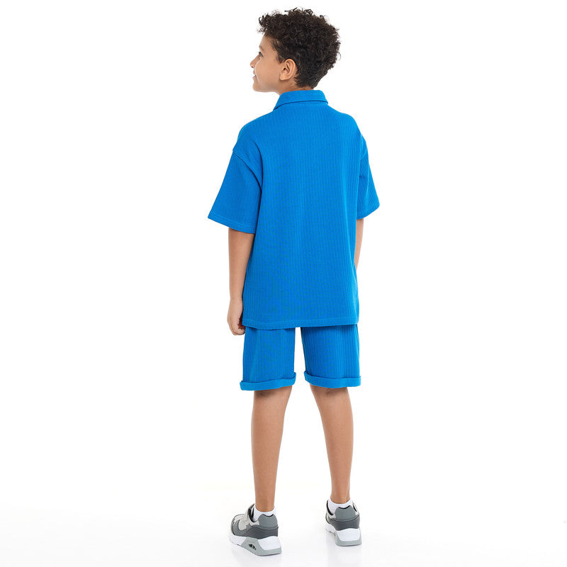 Victor and Jane Boys' Jacquard Set – Blue 2-Piece Outfit with Label Detail