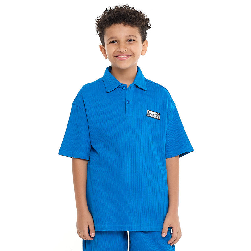 Victor and Jane Boys' Jacquard Set – Blue 2-Piece Outfit with Label Detail