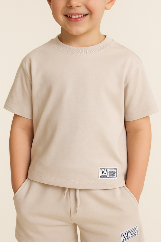 Boys Cotton Interlock Tee & Shorts Set – Sand
