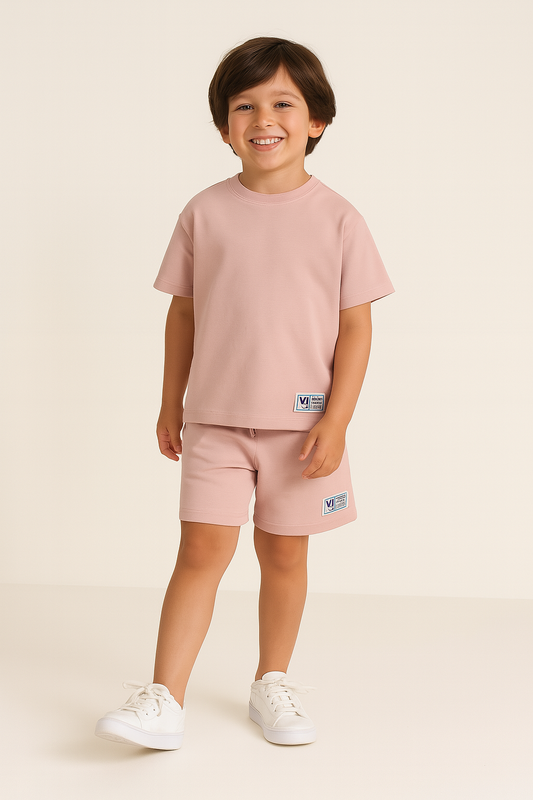 Boys Cotton Interlock Tee & Shorts Set – Peach