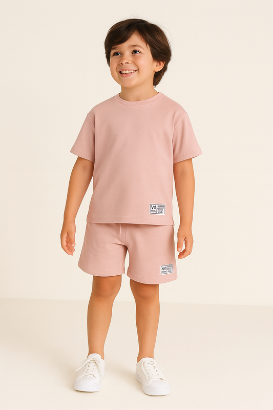 Boys Cotton Interlock Tee & Shorts Set – Peach
