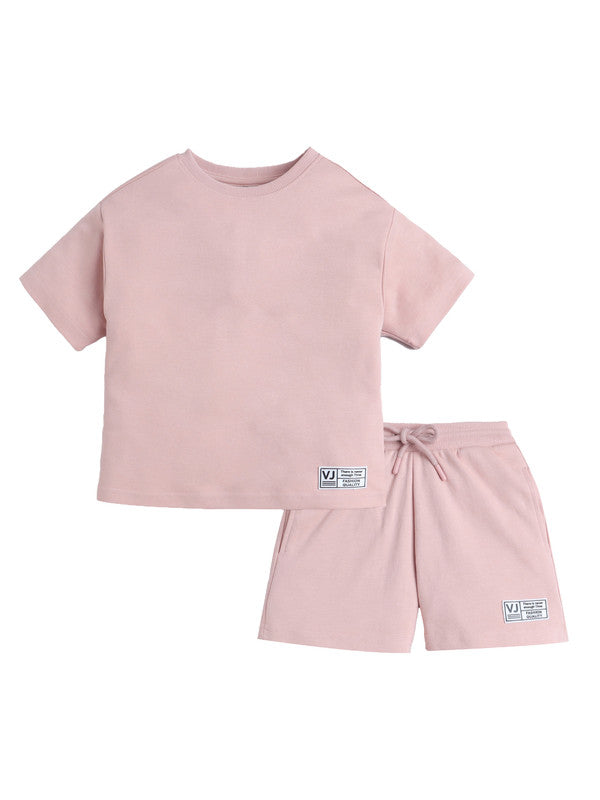 Boys Cotton Interlock Tee & Shorts Set – Peach