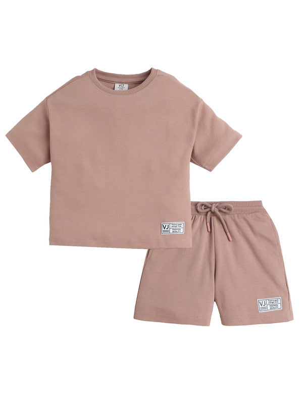 Boys Cotton Interlock Tee & Shorts Set – Khaki