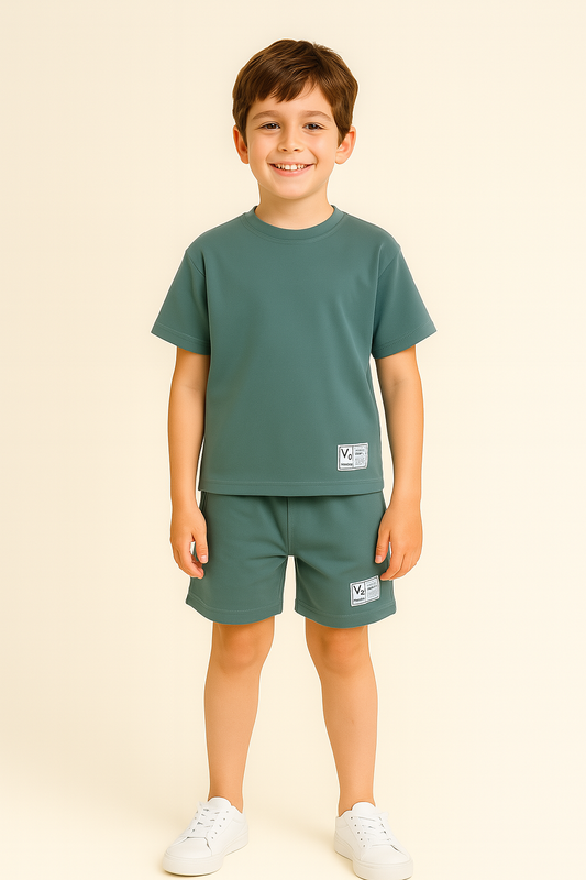 Boys Cotton Interlock Tee & Shorts Set – Sage Green