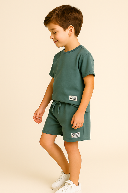 Boys Cotton Interlock Tee & Shorts Set – Sage Green