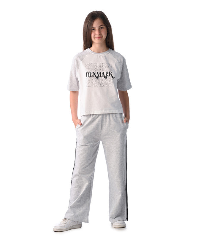Victor and Jane Girls' 2pcs Spring/Summer Outfit Set - Comfy Knit Crop Top & Wide-Leg Pants