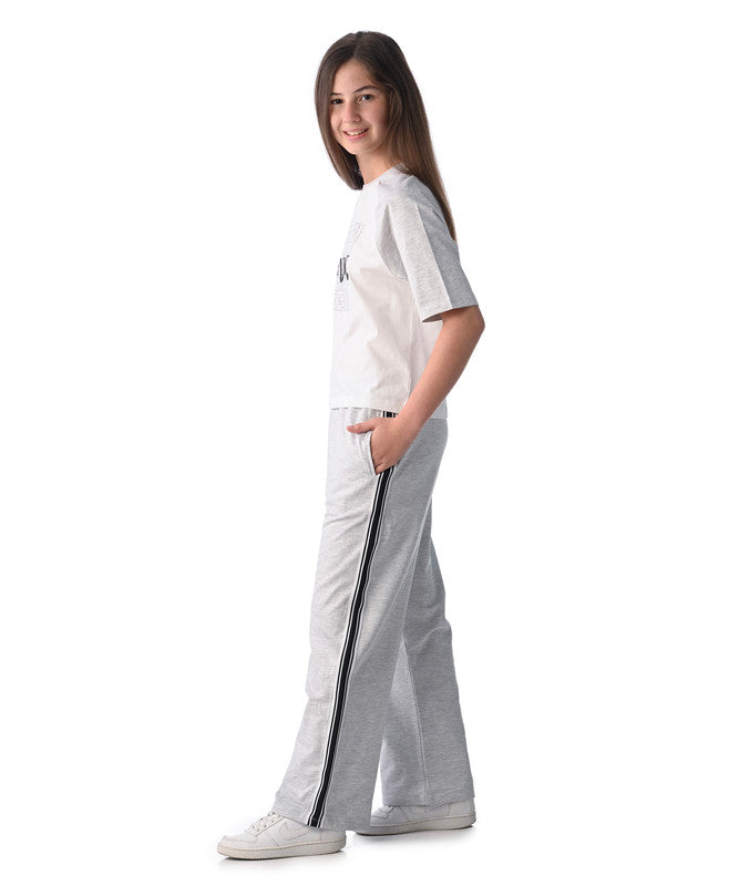 Victor and Jane Girls' 2pcs Spring/Summer Outfit Set - Comfy Knit Crop Top & Wide-Leg Pants