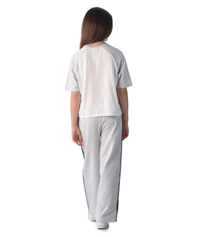 Victor and Jane Girls' 2pcs Spring/Summer Outfit Set - Comfy Knit Crop Top & Wide-Leg Pants