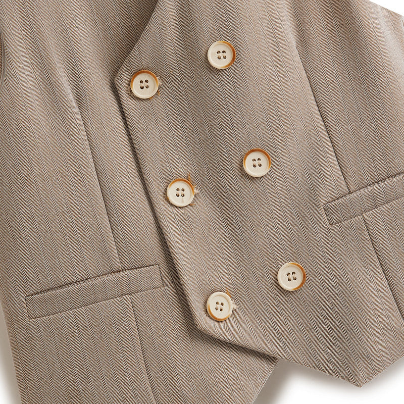 Neutral/Beige Waistcoat And Short Set With Shirt And Bow Tie