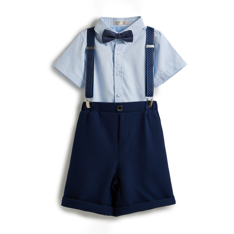 Blue Shorts And Braces Set With Shirt And Bow Tie
