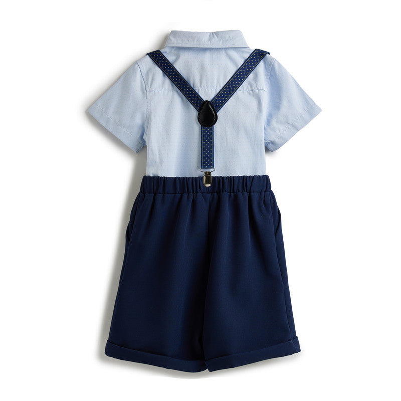 Blue Shorts And Braces Set With Shirt And Bow Tie