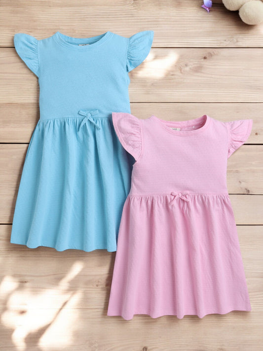 Girls' Ruffle Cotton Dress, Solid Color