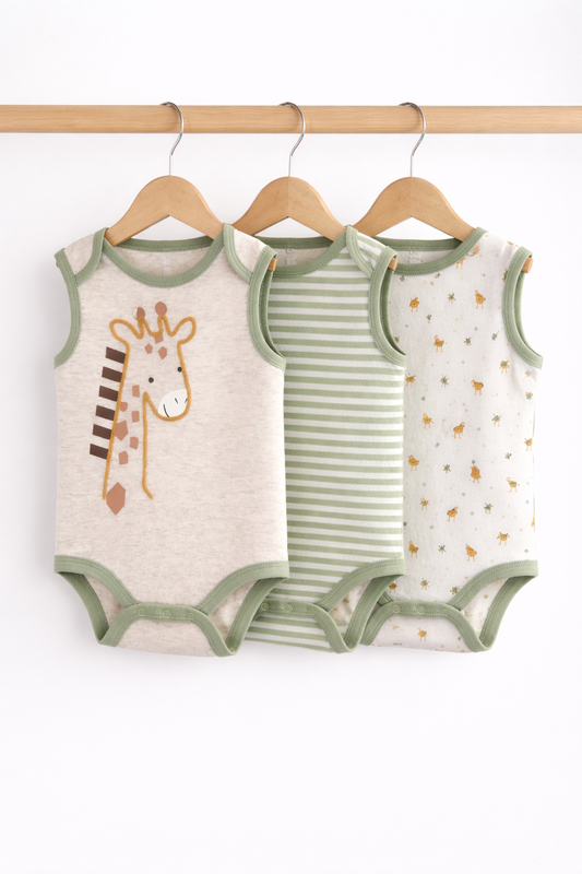Baby Boys Sleeveless Interactive Printed Bodysuits “ Pack Of 3