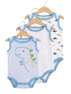 Baby Boys Sleeveless Interactive Dino Print Bodysuits “ Pack Of 3
