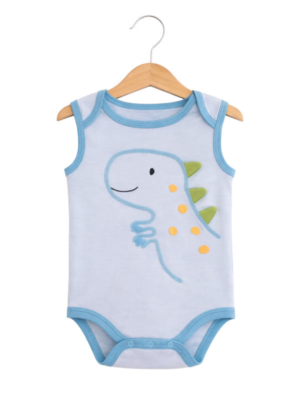 Baby Boys Sleeveless Interactive Dino Print Bodysuits “ Pack Of 3