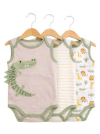 Baby Boys Sleeveless Interactive Crocodile Print Bodysuits “ Pack Of 3