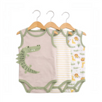 victor and jane baby boys sleeveless bodysuits in a set of three with crocodile, stripe, and safari animal prints