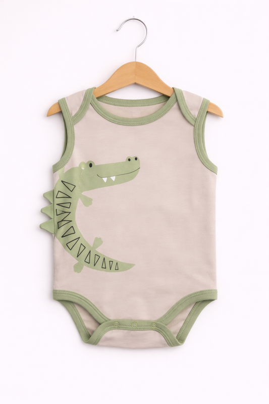 Baby Boys Sleeveless Interactive Crocodile Print Bodysuits “ Pack Of 3
