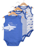 Baby Boys Interactive Sleeveless Shark Print Bodysuits “ Pack Of 3