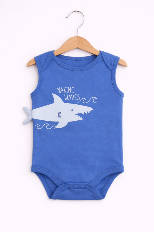 Baby Boys Interactive Sleeveless Shark Print Bodysuits “ Pack Of 3