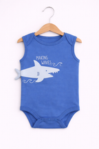 Baby Boys Interactive Sleeveless Shark Print Bodysuits “ Pack Of 3