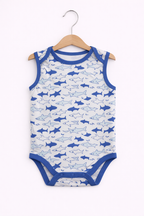 Baby Boys Interactive Sleeveless Shark Print Bodysuits “ Pack Of 3