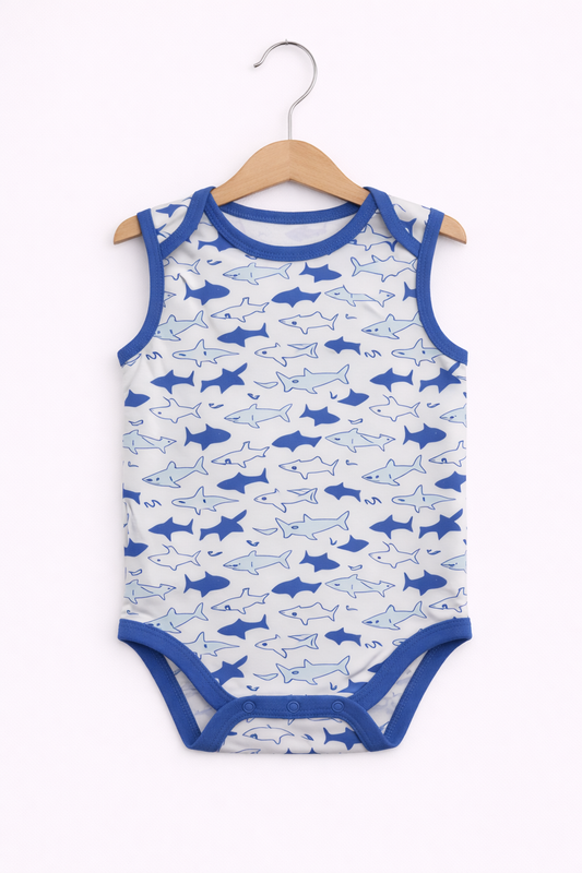Baby Boys Interactive Sleeveless Shark Print Bodysuits “ Pack Of 3