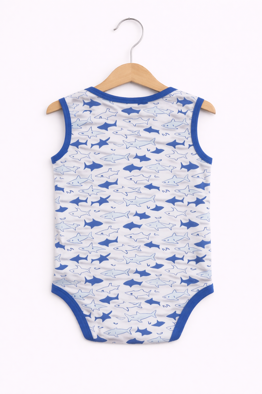 Baby Boys Interactive Sleeveless Shark Print Bodysuits “ Pack Of 3