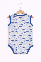 Baby Boys Interactive Sleeveless Shark Print Bodysuits “ Pack Of 3