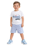 Boys' 2Pcs Cute Hippo Print Round Neck T-Shirt And Shorts Set