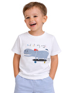 Boys' 2Pcs Cute Hippo Print Round Neck T-Shirt And Shorts Set