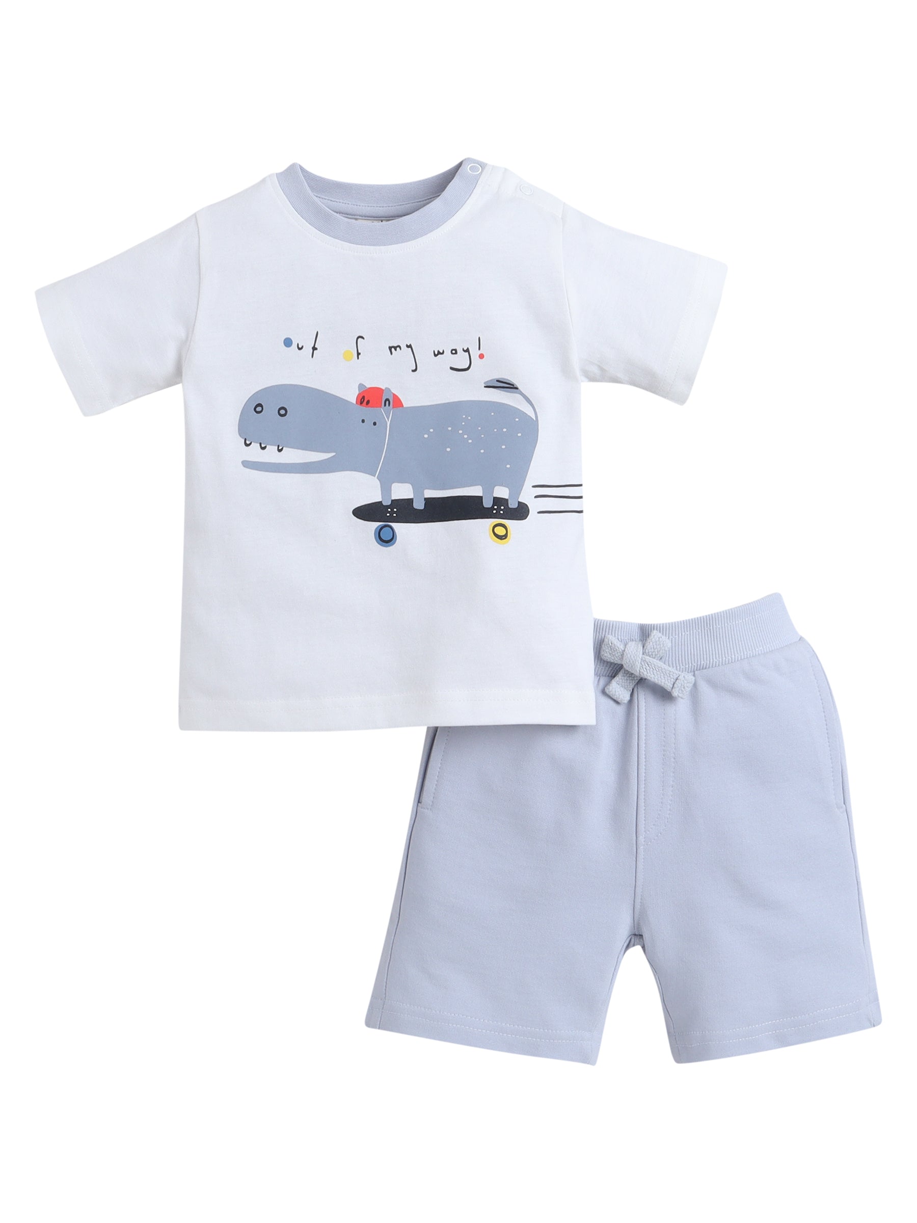 Boys' 2Pcs Cute Hippo Print Round Neck T-Shirt And Shorts Set