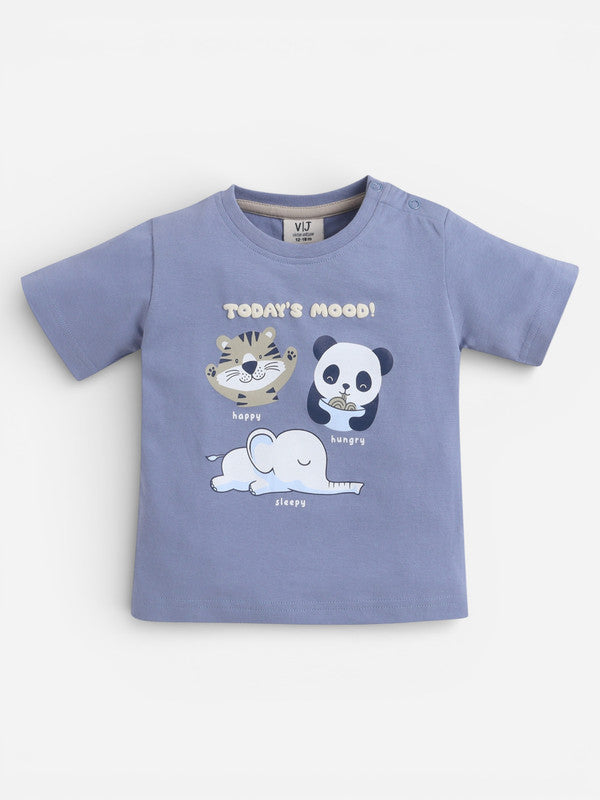Boys' 2Pcs Cute Animal Print Round Neck T-Shirt And Shorts Set