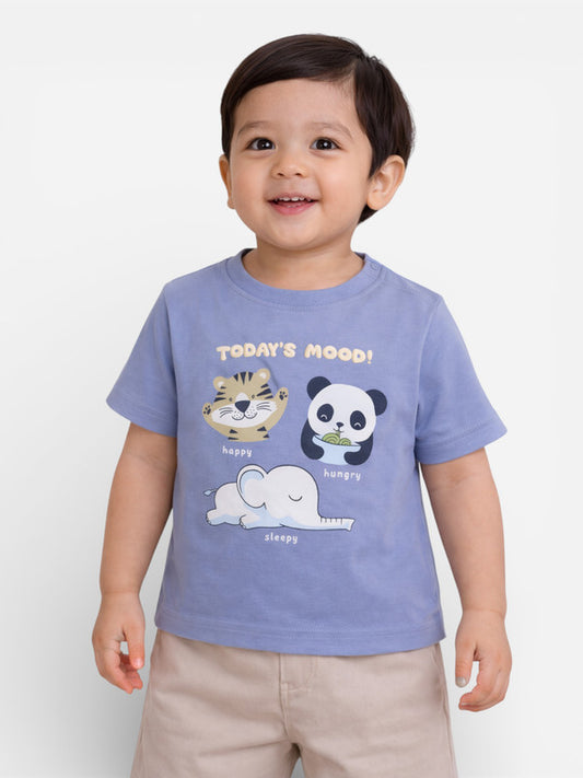 Boys' 2pcs Cute Animal Print Round Neck T-Shirt and Shorts Set