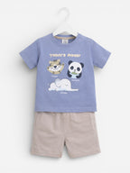 Boys' 2Pcs Cute Animal Print Round Neck T-Shirt And Shorts Set
