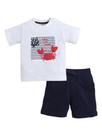 Boys' 2Pcs Cute Crab Print Round Neck T-Shirt And Shorts Set