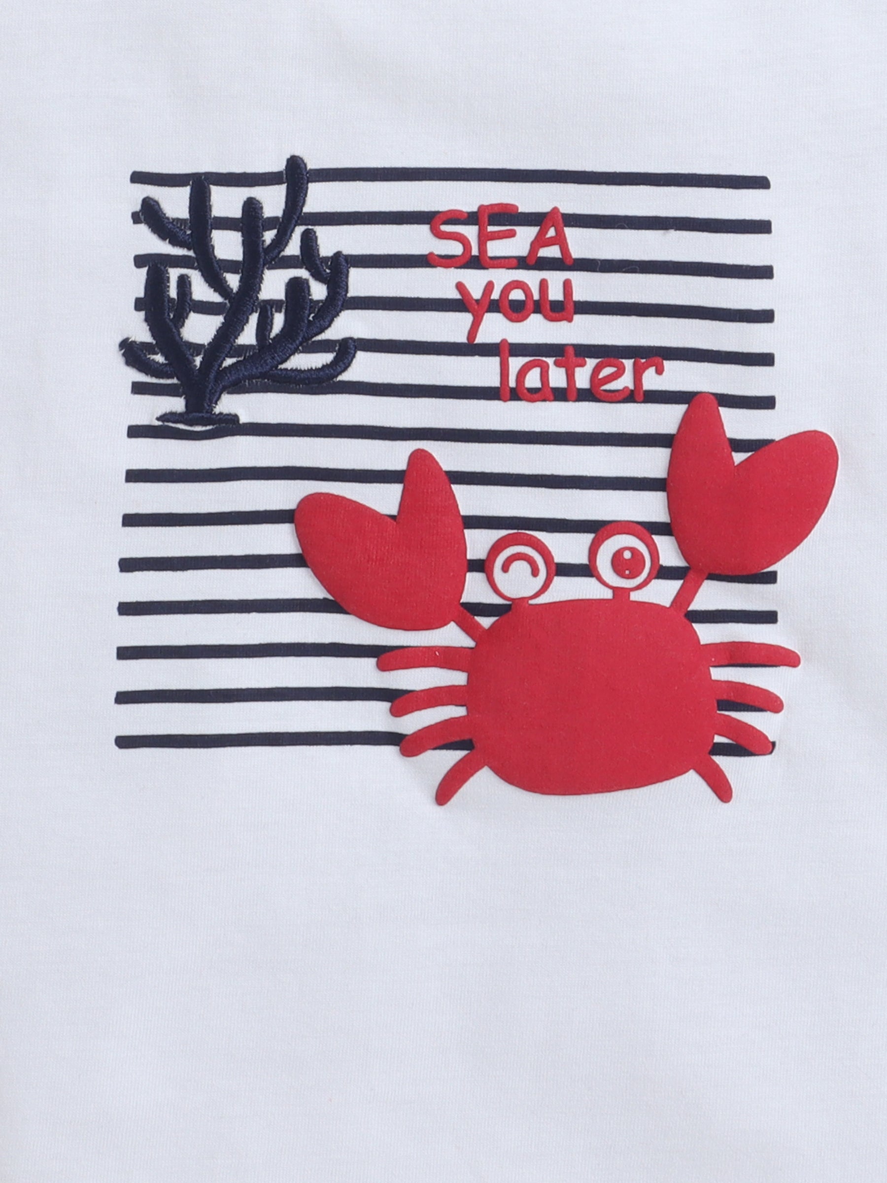 Boys' 2Pcs Cute Crab Print Round Neck T-Shirt And Shorts Set