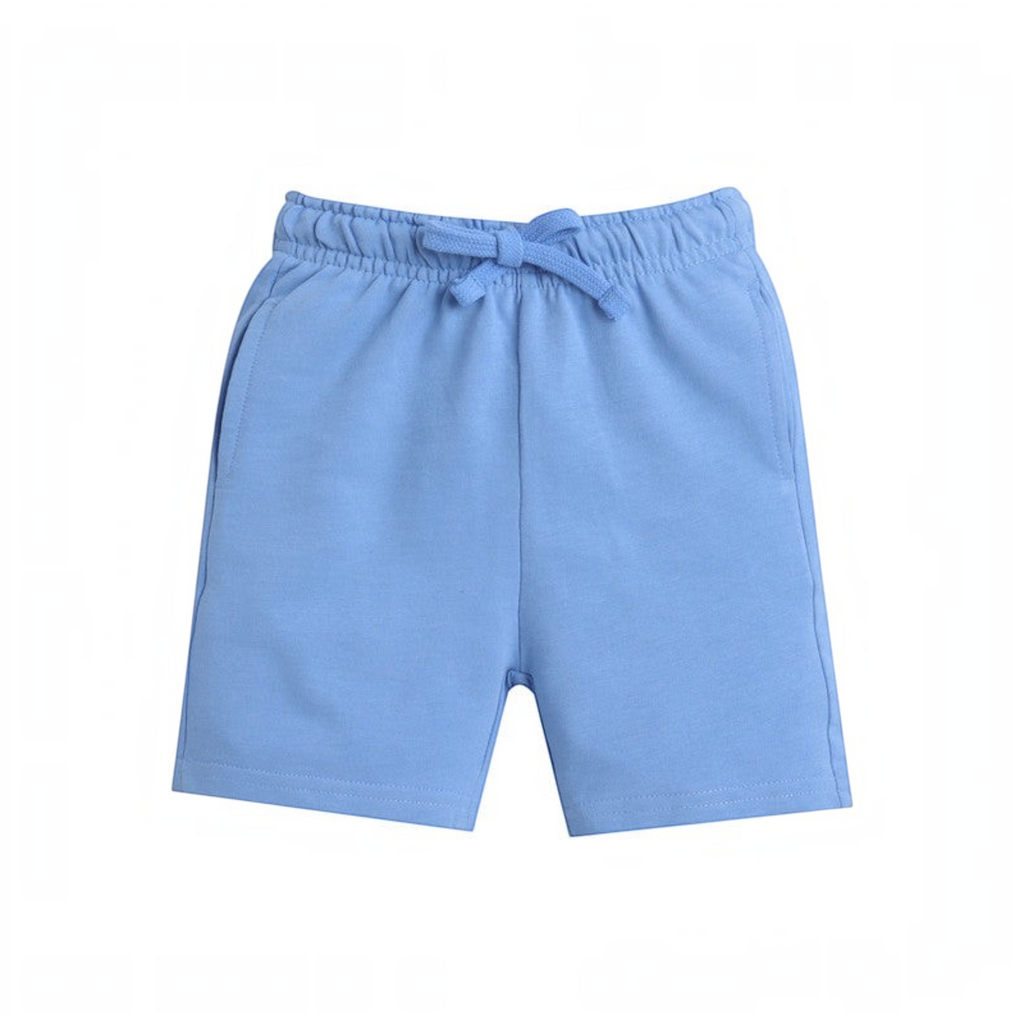 victor and jane light blue cotton boys shorts with an elastic drawstring waistband and side pockets