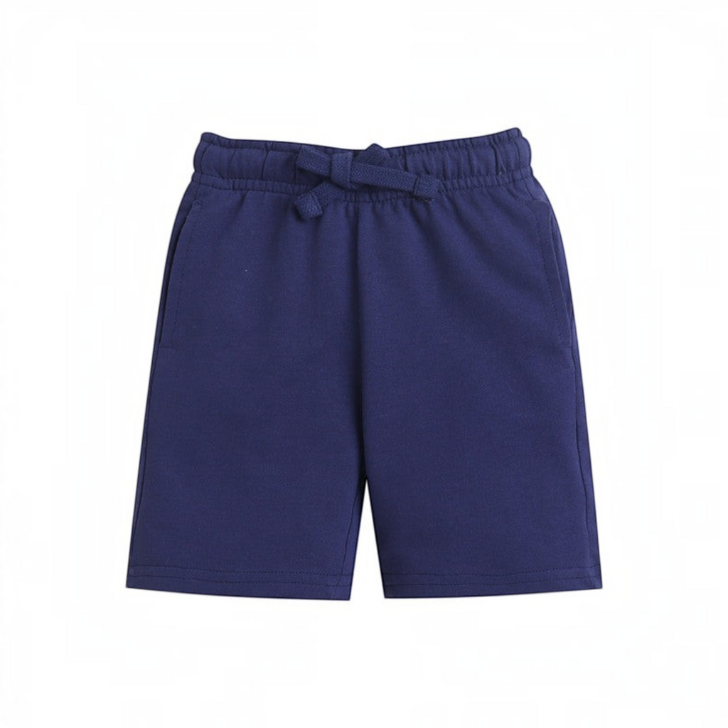 victor and jane boys navy blue cotton shorts with an elasticated drawstring waistband and side pockets