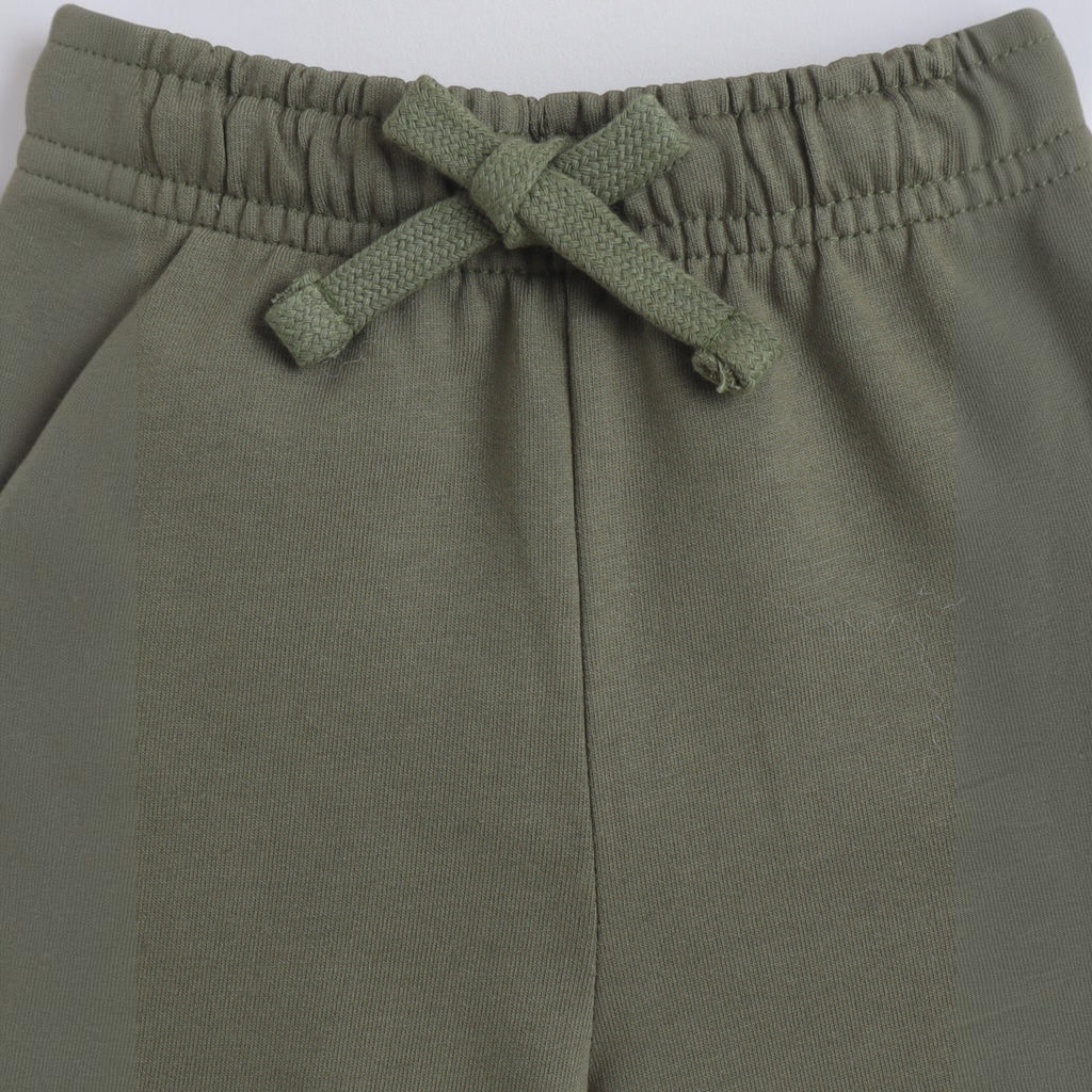 victor and jane olive green boys sweatpants featuring an elastic waistband with a decorative drawstring tie