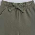 victor and jane olive green boys sweatpants featuring an elastic waistband with a decorative drawstring tie