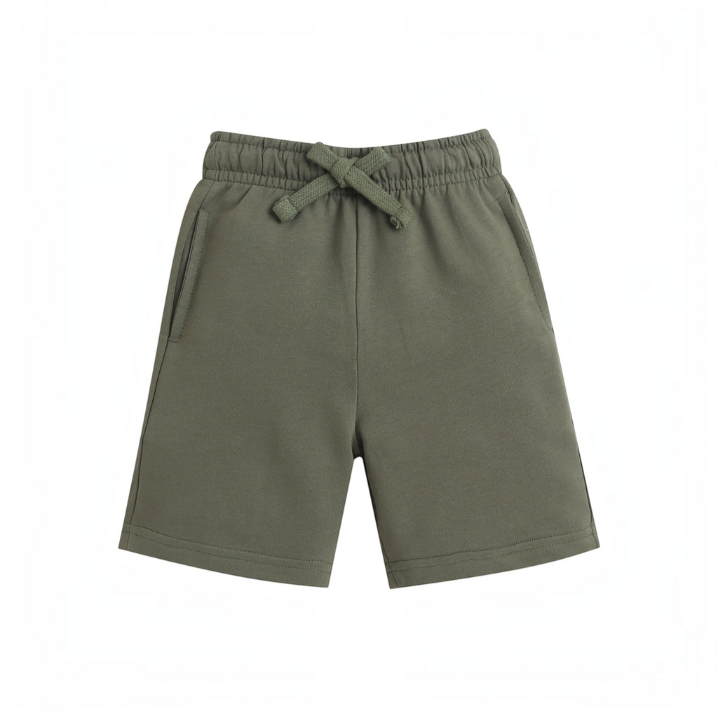 victor and jane boys olive green cotton jersey shorts with an elasticated drawstring waistband