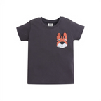 victor and jane baby boys charcoal grey cotton t-shirt with a cute tiger face pocket detail