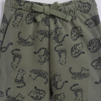 victor and jane baby boys olive green joggers featuring a black tiger print pattern and an elastic drawstring waist